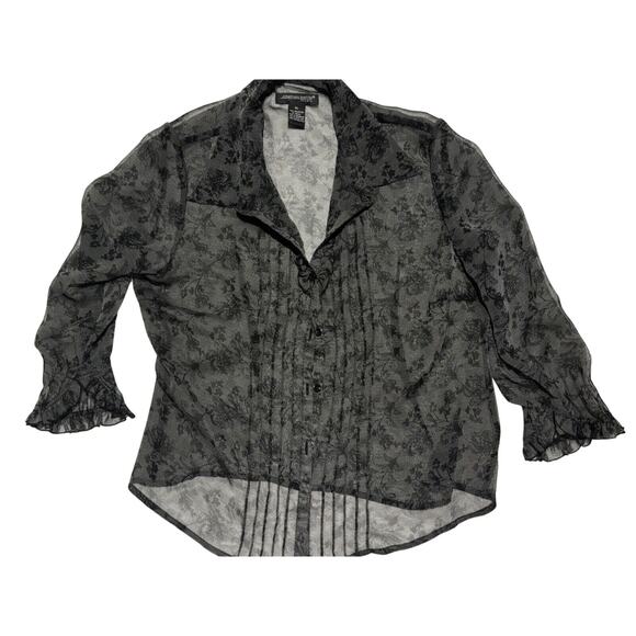 Jonathan Martin sz XL Women's Button Front Sheer Floral Top whimsigoth witchy - Picture 1 of 8